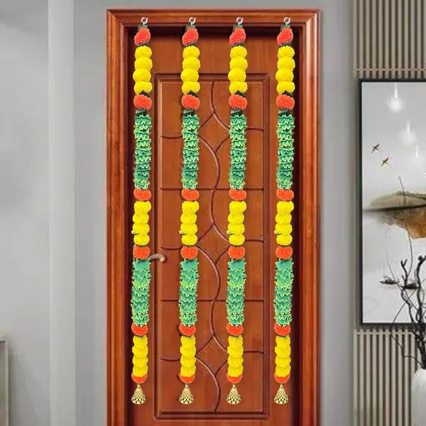 Yellow_&_Mango_Artificial_Marigold_Garland_Pack_Of_4