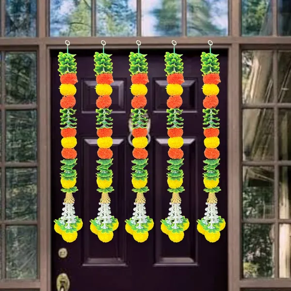 Yellow_&_Mango_Artificial_Marigold_Garland_Pack_Of_5