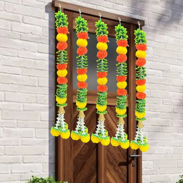 Yellow_&_Mango_Artificial_Marigold_Garland_Pack_Of_5