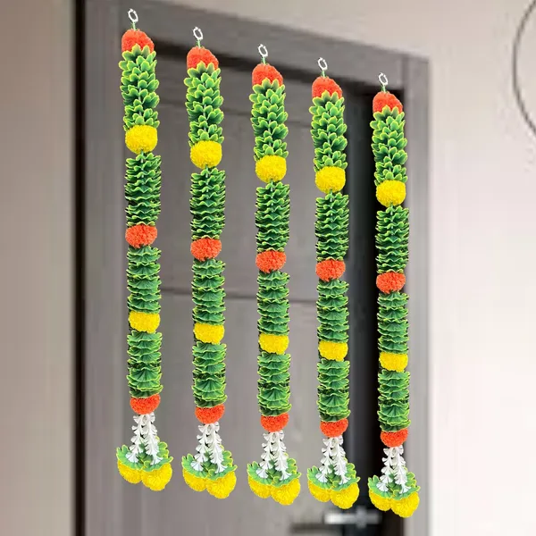 Yellow_&_Mango_Artificial_Marigold_Garland_Pack_Of_5