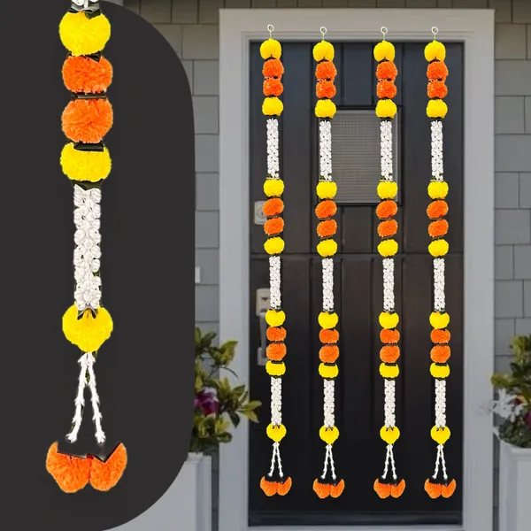 Yellow_&_Mango_Artificial_Marigold_Garland_Pack_Of_4