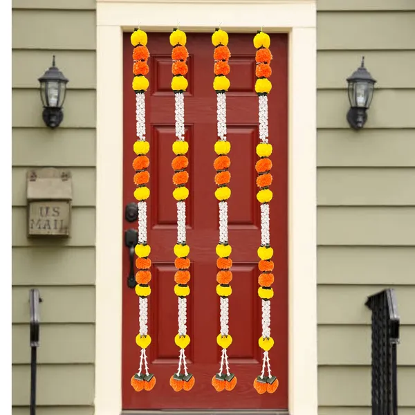 Yellow_&_Mango_Artificial_Marigold_Garland_Pack_Of_4