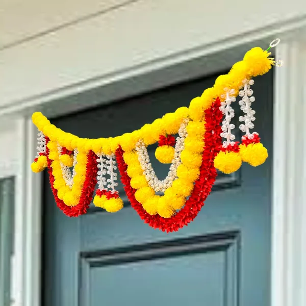Yellow_&_Red_Decorative_Artificial_Marigold_Bandanwar