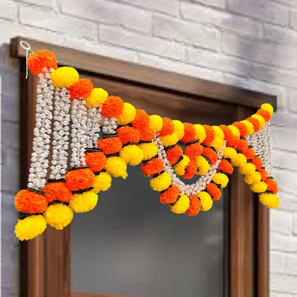 Yellow_&_Mango_Decorative_Artificial_Marigold_Bandanwar