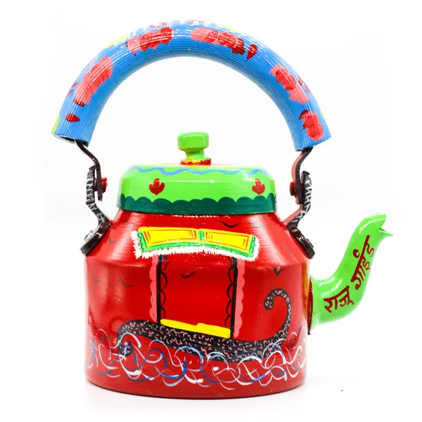 Multicolour_Traditional_Hand_Painted_Figurine_Aluminium_Tea_Kettle_Pot_Set