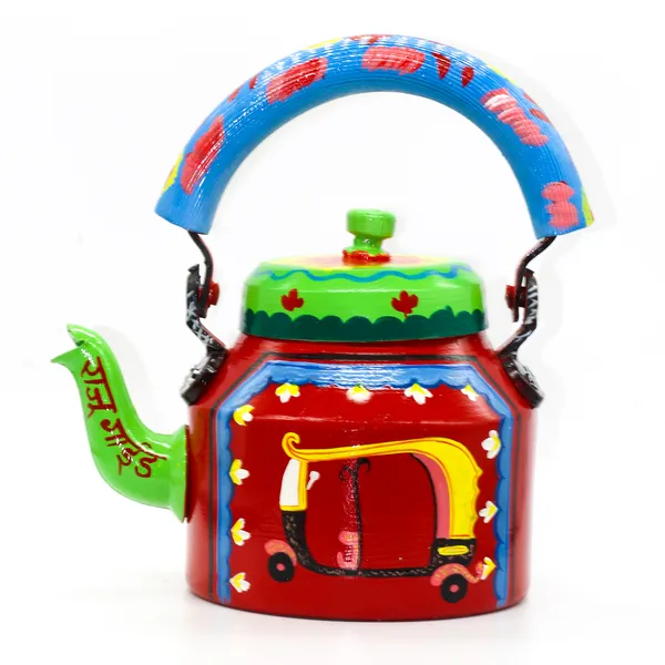 Multicolour_Traditional_Hand_Painted_Figurine_Aluminium_Tea_Kettle_Pot_Set
