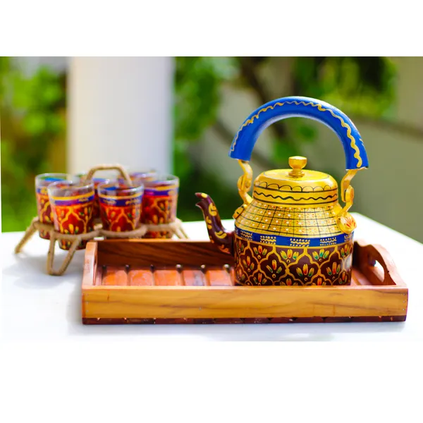 Multicolour_Traditional_Hand_Painted_Figurine_Aluminium_Tea_Kettle_Pot_Set