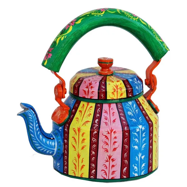 Multicolour_Traditional_Hand_Painted_Figurine_Aluminium_Tea_Kettle_Pot_Set