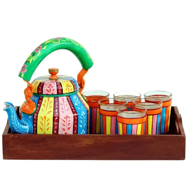 Multicolour_Traditional_Hand_Painted_Figurine_Aluminium_Tea_Kettle_Pot_Set