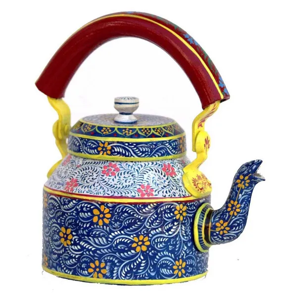 Multicolour_Traditional_Hand_Painted_Figurine_Aluminium_Tea_Kettle_Pot_Set