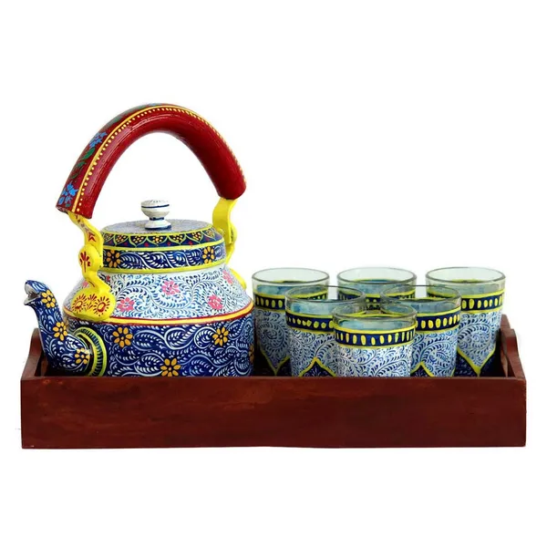 Multicolour_Traditional_Hand_Painted_Figurine_Aluminium_Tea_Kettle_Pot_Set
