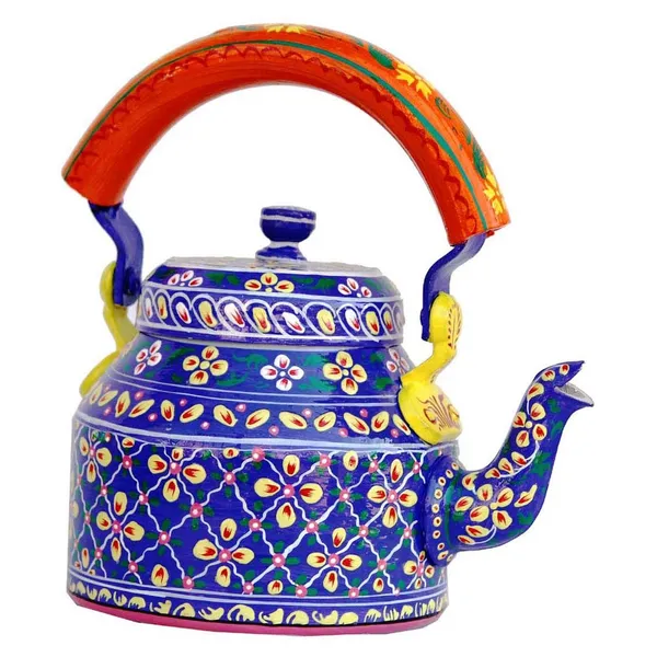 Multicolour_Traditional_Hand_Painted_Figurine_Aluminium_Tea_Kettle_Pot_Set