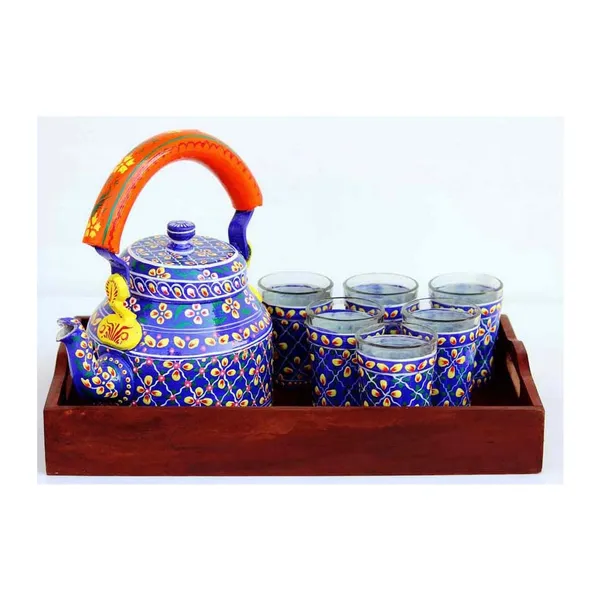 Multicolour_Traditional_Hand_Painted_Figurine_Aluminium_Tea_Kettle_Pot_Set