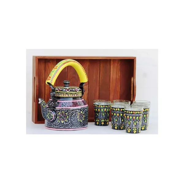 Multicolour_Traditional_Hand_Painted_Figurine_Aluminium_Tea_Kettle_Pot_Set