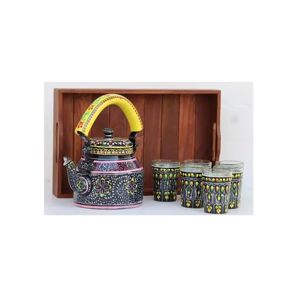 Multicolour_Traditional_Hand_Painted_Figurine_Aluminium_Tea_Kettle_Pot_Set