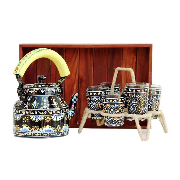 Multicolour_Traditional_Hand_Painted_Figurine_Aluminium_Tea_Kettle_Pot_Set