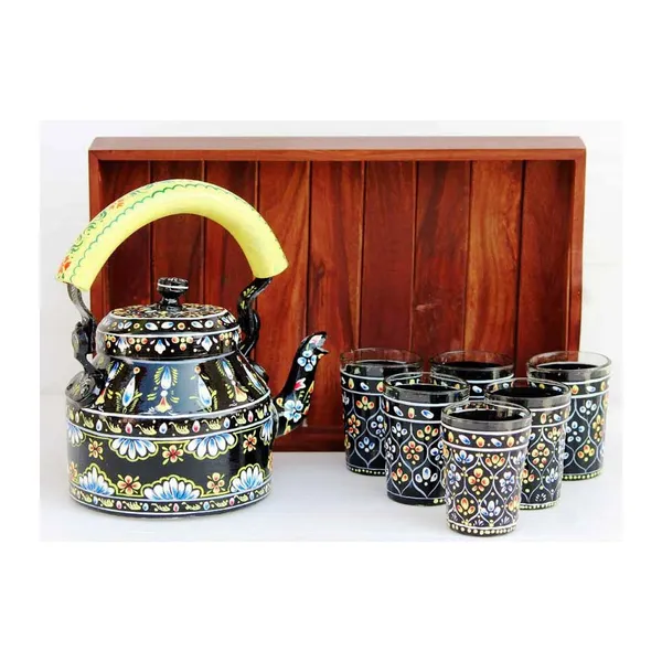 Multicolour_Traditional_Hand_Painted_Figurine_Aluminium_Tea_Kettle_Pot_Set