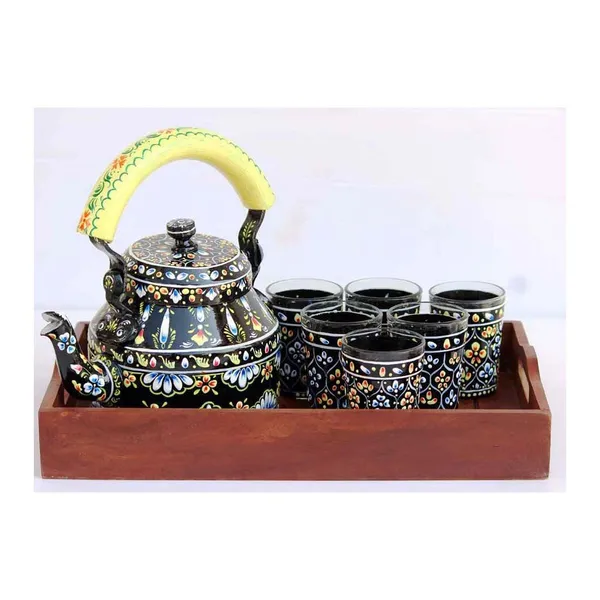 Multicolour_Traditional_Hand_Painted_Figurine_Aluminium_Tea_Kettle_Pot_Set