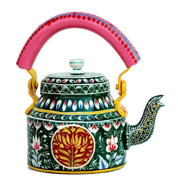 Multicolour_Traditional_Hand_Painted_Figurine_Aluminium_Tea_Kettle_Pot_Set