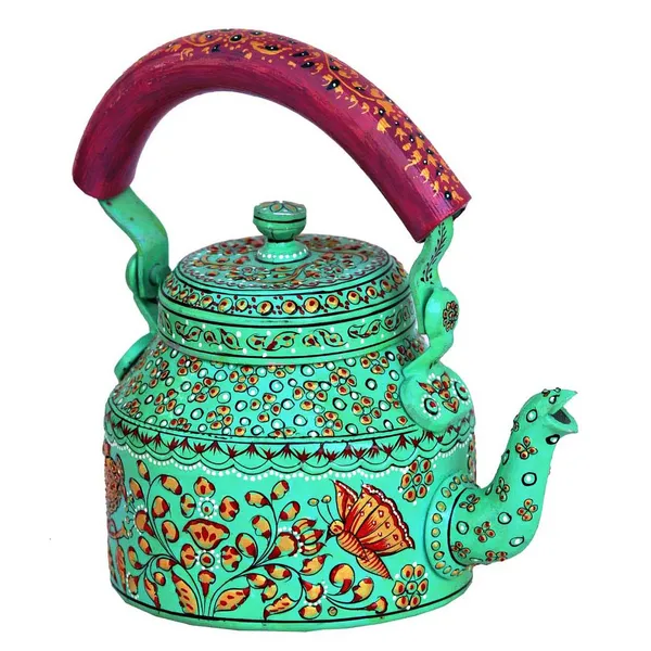 Multicolour_Traditional_Hand_Painted_Figurine_Aluminium_Tea_Kettle_Pot_Set