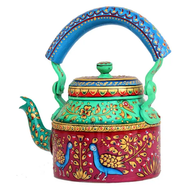 Multicolour_Traditional_Hand_Painted_Figurine_Aluminium_Tea_Kettle_Pot_Set