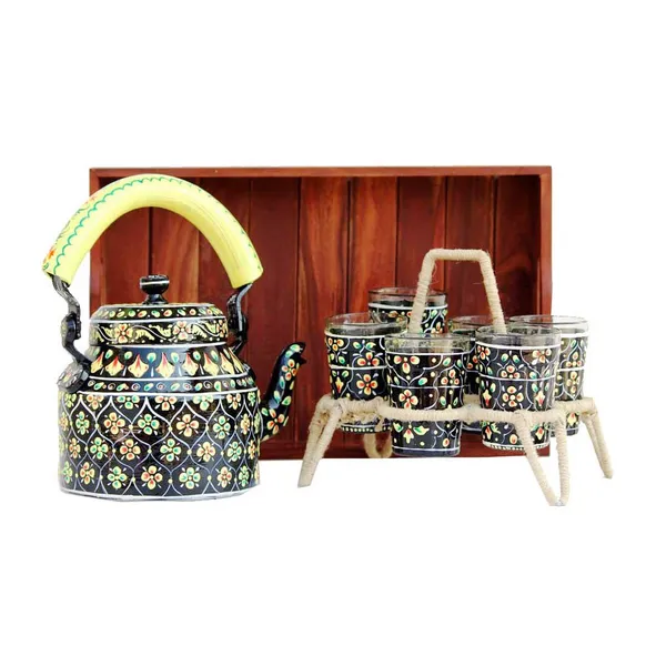 Multicolour_Traditional_Hand_Painted_Figurine_Aluminium_Tea_Kettle_Pot_Set