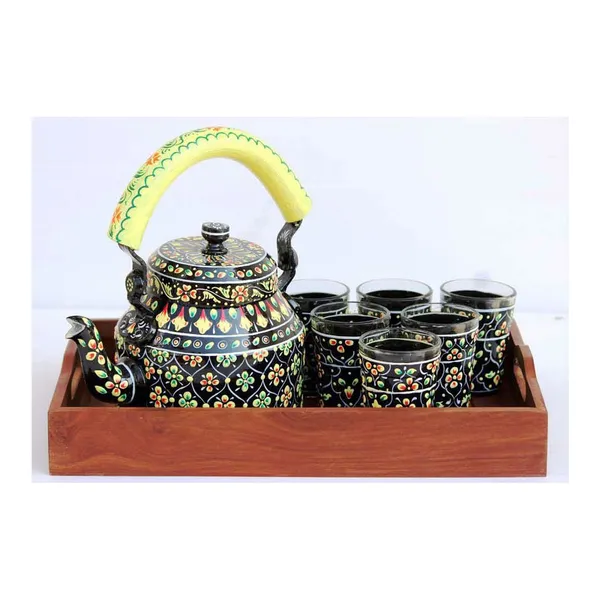 Multicolour_Traditional_Hand_Painted_Figurine_Aluminium_Tea_Kettle_Pot_Set