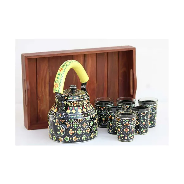 Multicolour_Traditional_Hand_Painted_Figurine_Aluminium_Tea_Kettle_Pot_Set