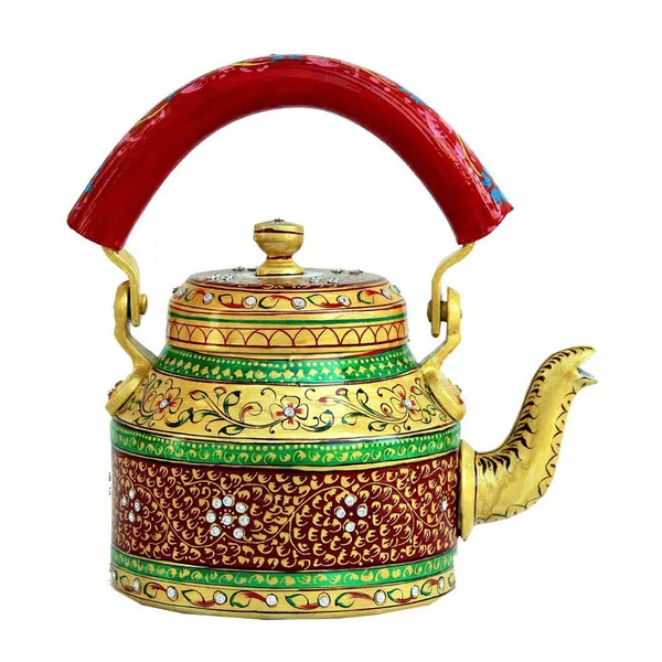 Multicolour_Traditional_Hand_Painted_Figurine_Aluminium_Tea_Kettle_Pot_Set
