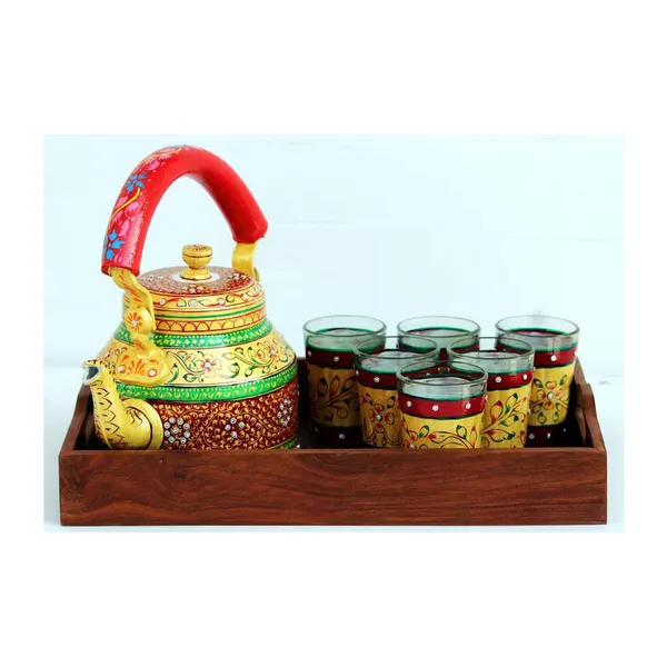 Multicolour_Traditional_Hand_Painted_Figurine_Aluminium_Tea_Kettle_Pot_Set