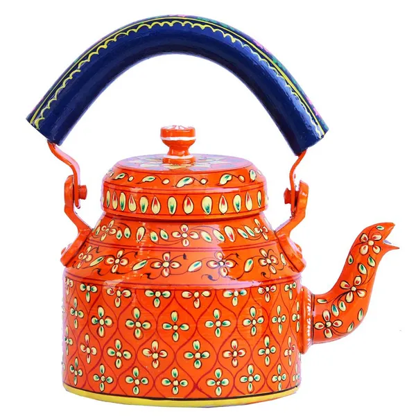 Multicolour_Traditional_Hand_Painted_Figurine_Aluminium_Tea_Kettle_Pot_Set