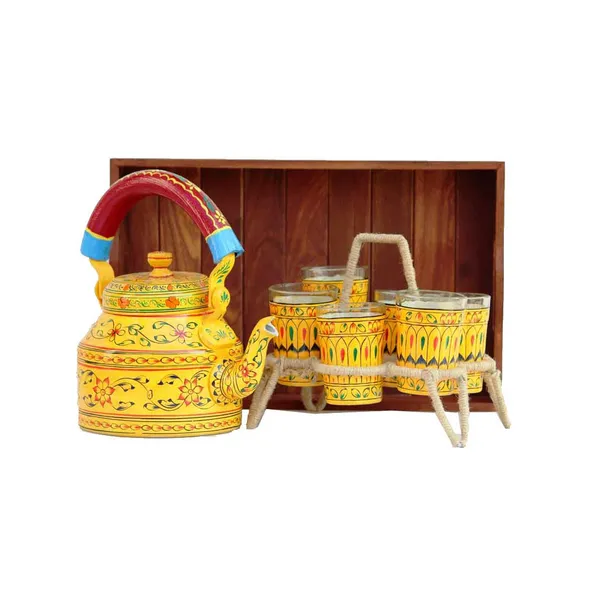 Multicolour_Traditional_Hand_Painted_Figurine_Aluminium_Tea_Kettle_Pot_Set