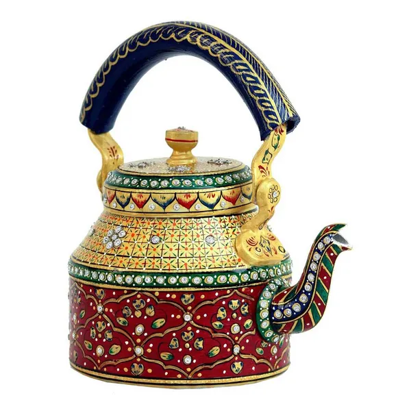 Multicolour_Traditional_Hand_Painted_Figurine_Aluminium_Tea_Kettle_Pot_Set