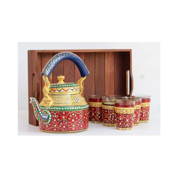 Multicolour_Traditional_Hand_Painted_Figurine_Aluminium_Tea_Kettle_Pot_Set