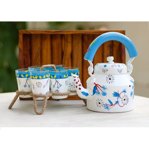 Multicolour_Traditional_Hand_Painted_Figurine_Aluminium_Tea_Kettle_Pot_Set