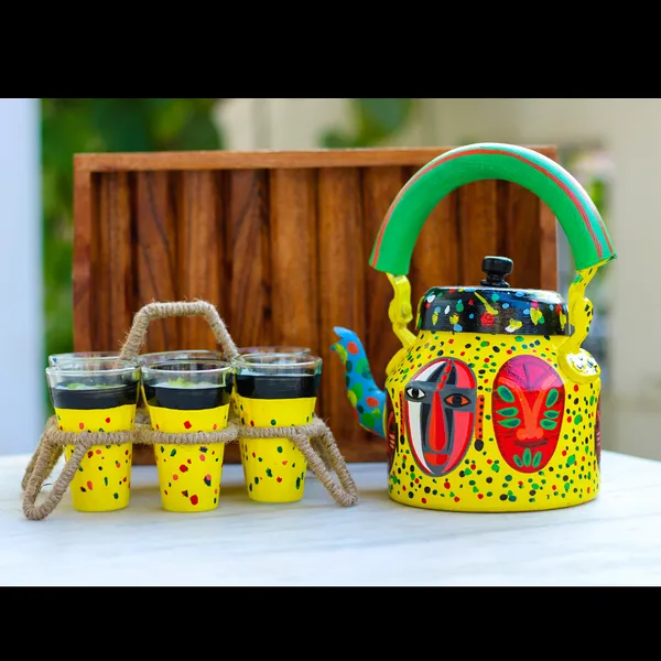 Multicolour_Traditional_Hand_Painted_Figurine_Aluminium_Tea_Kettle_Pot_Set