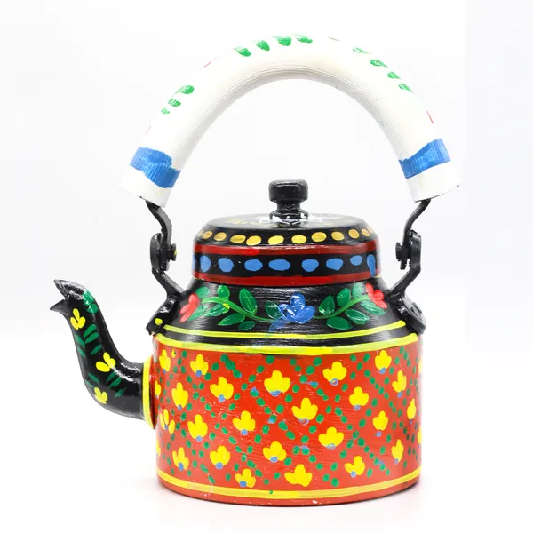Multicolour_Traditional_Hand_Painted_Figurine_Aluminium_Tea_Kettle_Pot_Set