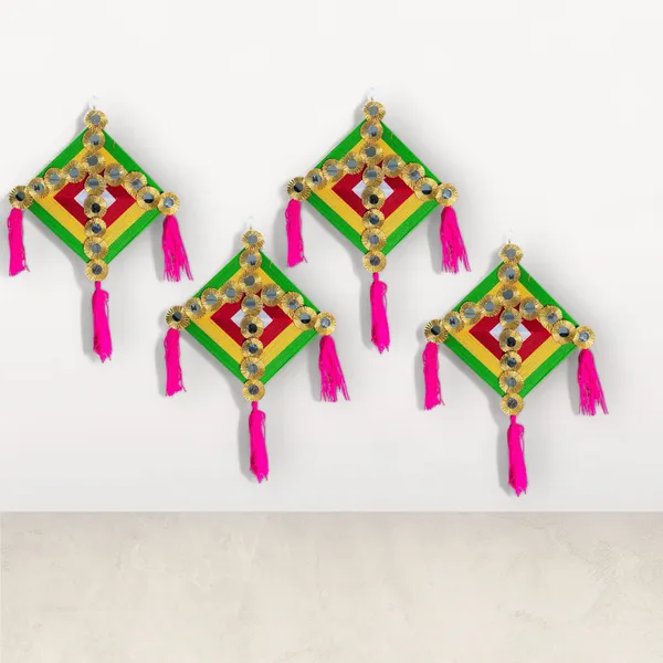 Multicolour_Handmade_Traditional_Design_Woolen_Kites_With_Tassels_Pack_Of_4