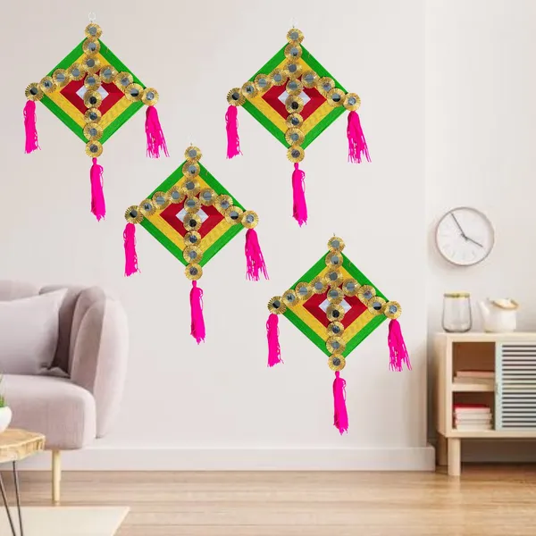 Multicolour_Handmade_Traditional_Design_Woolen_Kites_With_Tassels_Pack_Of_4