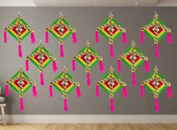 Multicolour_Handmade_Traditional_Design_Woolen_Kites_With_Tassels_Pack_Of_4