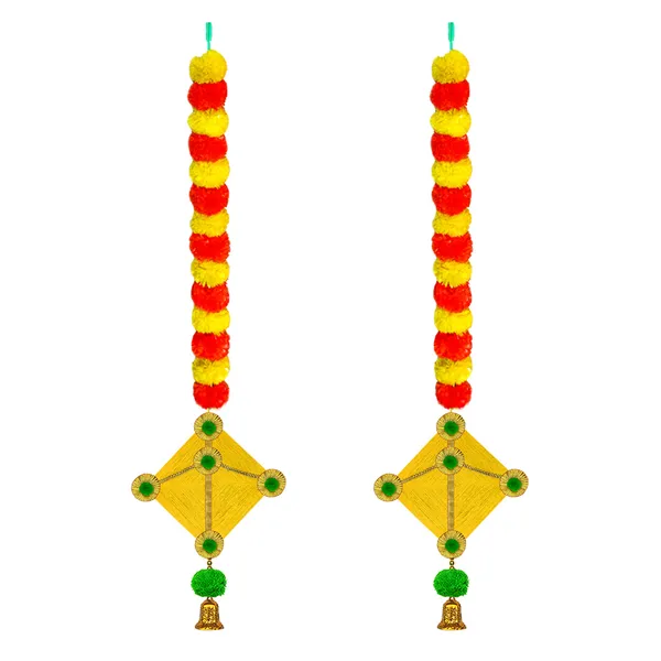 Multicolour_Handmade_Traditional_Design_Woolen_Kites_With_Marigold_Garland_Pack_Of_2