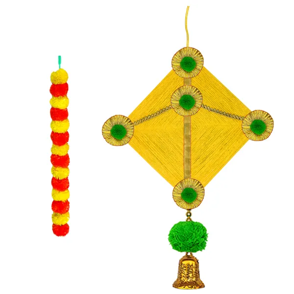 Multicolour_Handmade_Traditional_Design_Woolen_Kites_With_Marigold_Garland_Pack_Of_2