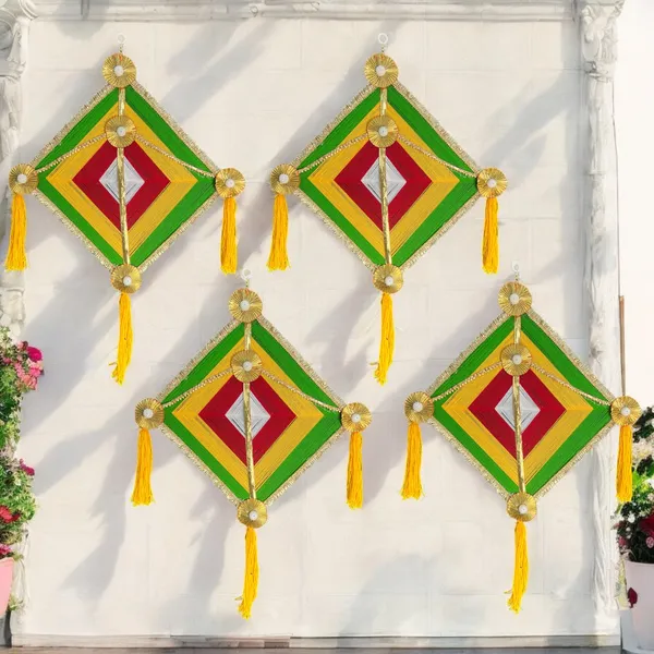 Multicolour_Handmade_Traditional_Design_Woolen_Kites_With_Marigold_Garland_Pack_Of_5