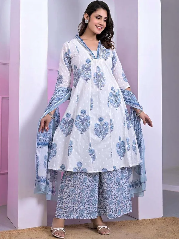 Blue_Pure_Cotton_Floral_Print_Kurta_Palazzo_Set_For_Women