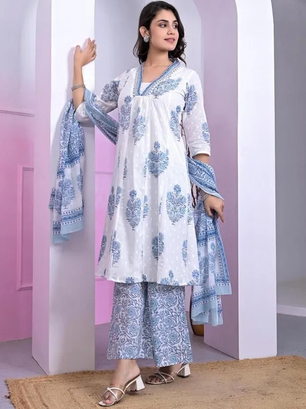 Blue_Pure_Cotton_Floral_Print_Kurta_Palazzo_Set_For_Women