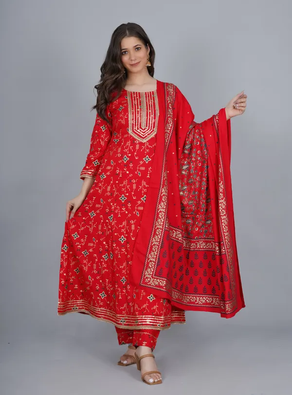 Red_Viscose_Rayon_Embroidered_Kurta_Sharara_Set_For_Women