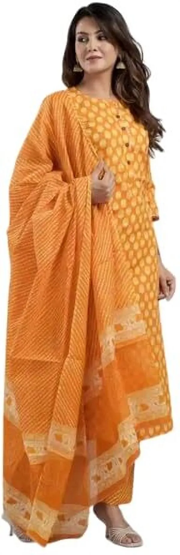 Orange_Cotton_Blend_Printed_Kurta_Pant_Set_For_Women