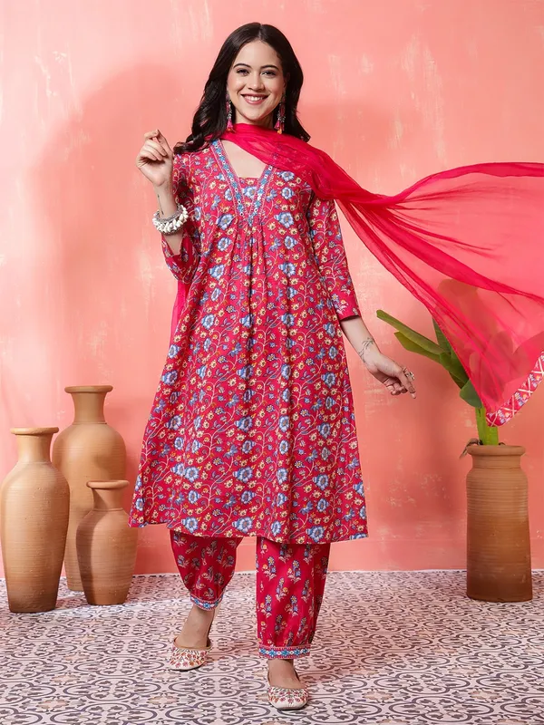 Pink_Embrodary_Cottaon_Kurta_Palazzo_With_Duptta_sets