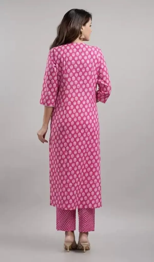 Pink_&_White_Cotton_Blend_Printed_Kurta_Pant_Set_For_Women