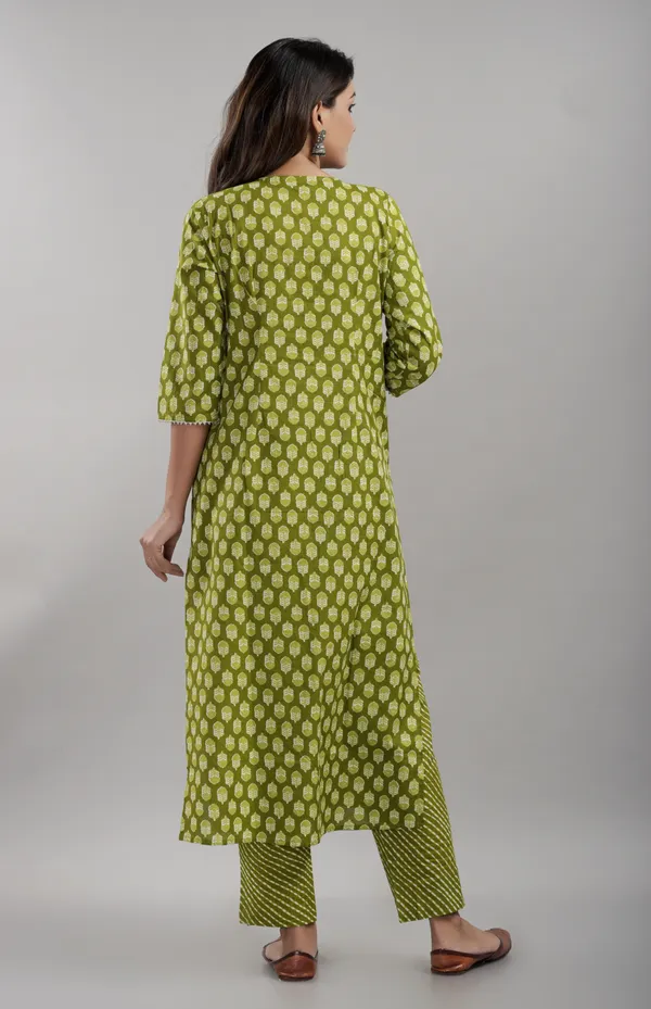 Orange_Cotton_Blend_Printed_Kurta_Pant_Set_For_Women